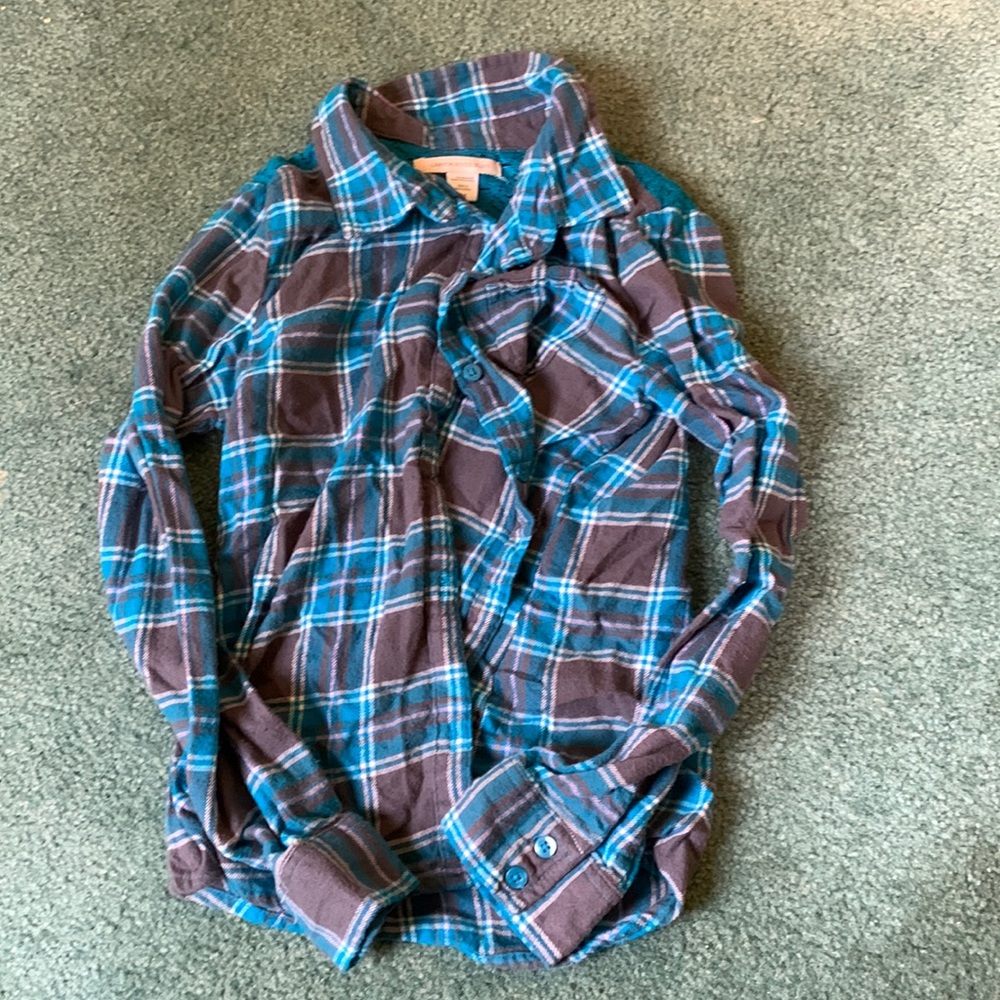 Girl’s blue and grey flannel with lace on the back